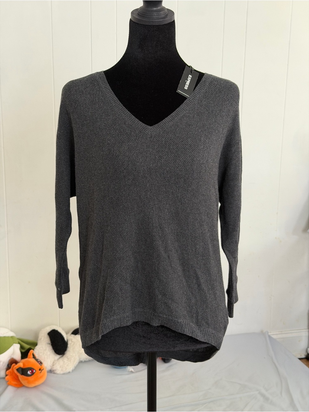 Charcoal V-Neck High Low Women's Sweater size XS